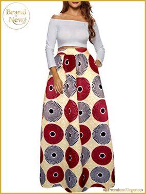 African Printed Maxi Skirt Flared A-Line with Pockets High Waist Women